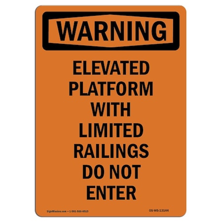 OSHA WARNING Sign, Elevated Platform W/ Limited, 5in X 3.5in Decal, 10PK